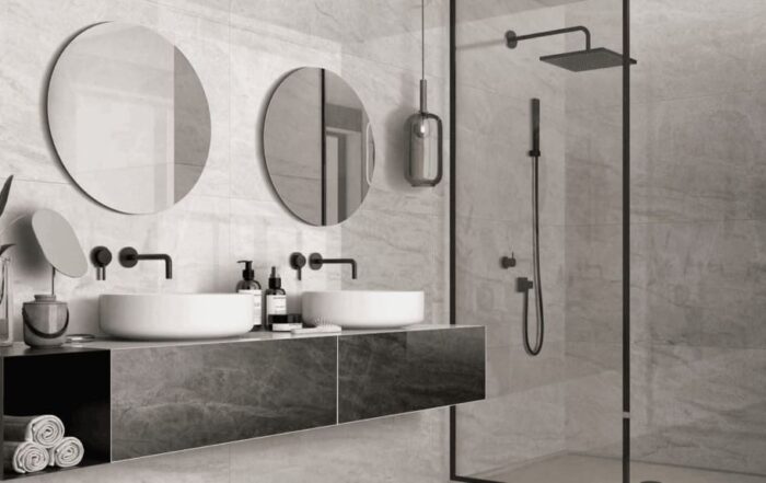 baño con lavabo y espejo